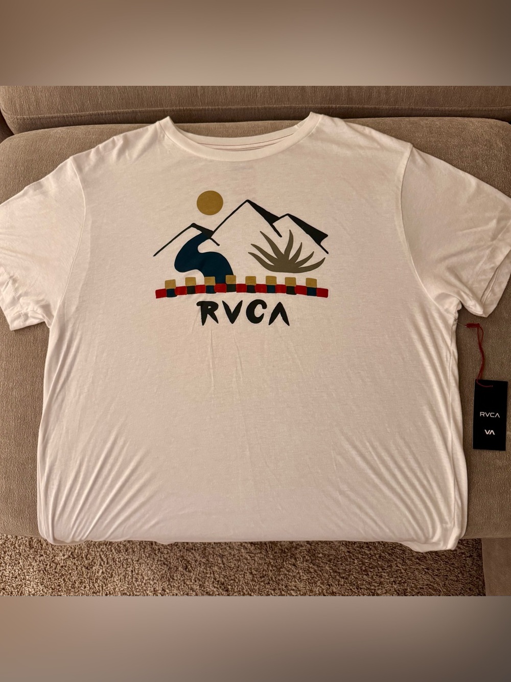 NWT RVCA White Short-Sleeve Tee with Desert Mountain Graphic